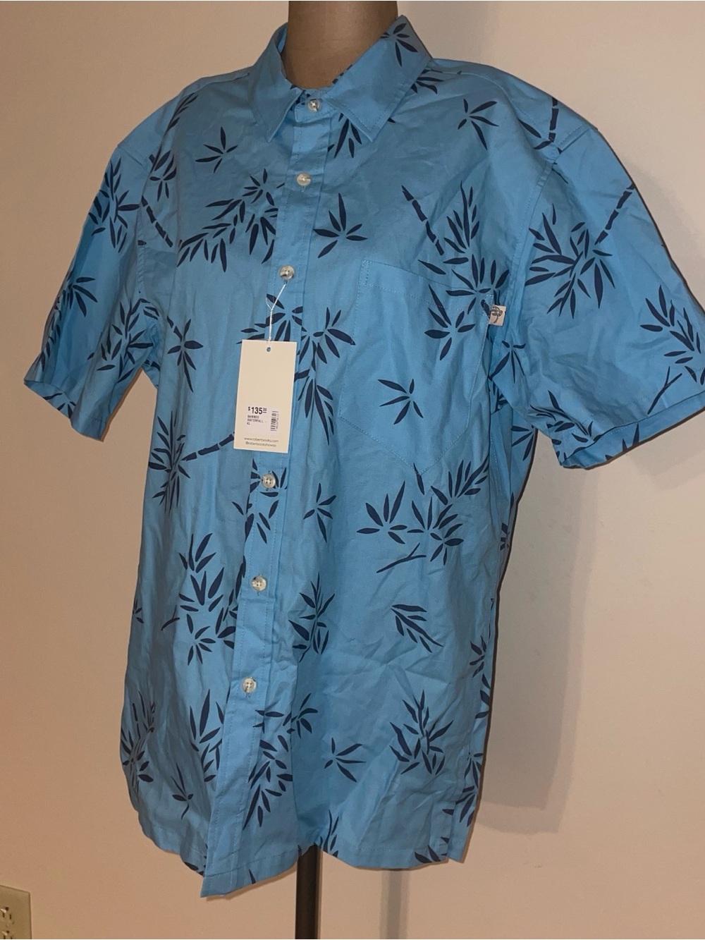 Roberta Oaks Blue Short-Sleeve Button-Down HAWAII-beach-cotton